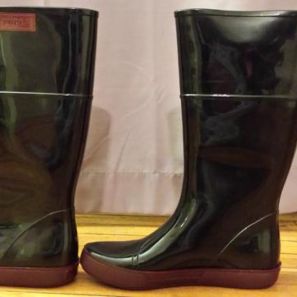 Furla Black rain boots with burgundy contrast band - Picture 4 of 6